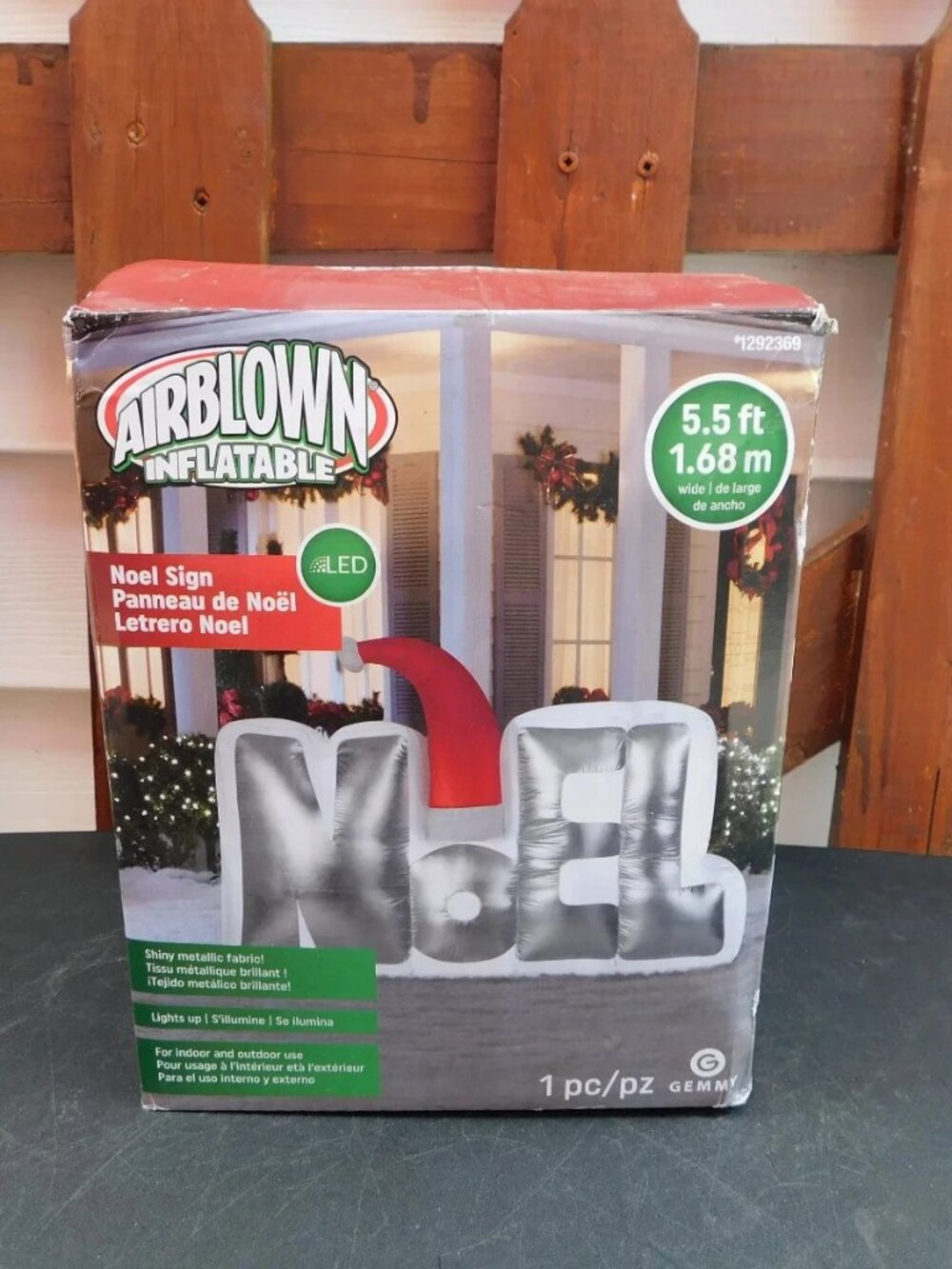 Gemmy Airblown Inflatable 5.5’ Silver NOEL Christmas Sign Santa Hat Yard Decor